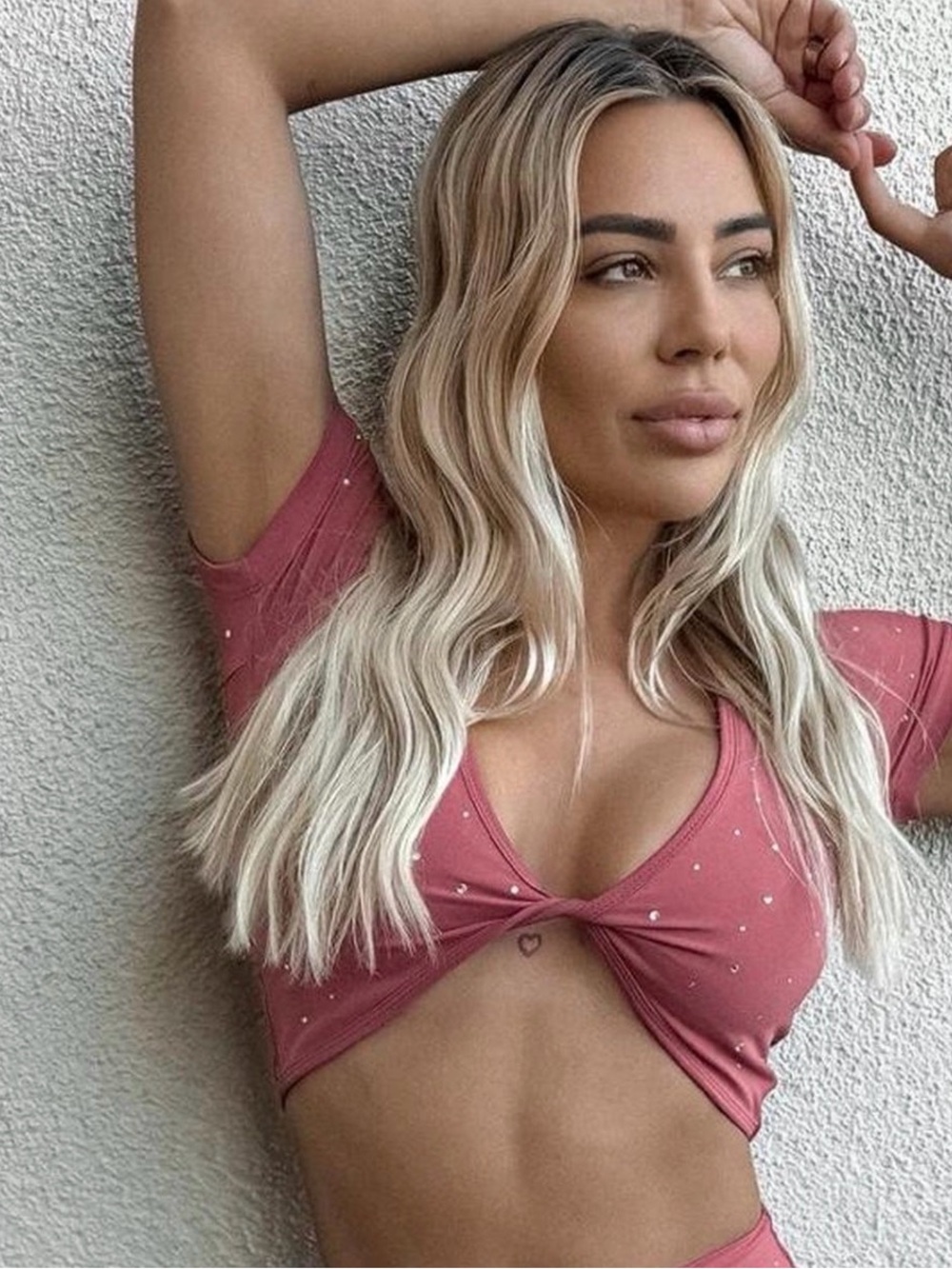 Agent 84 Pink Twist-Front Crop Top with Scattered Rhinestones